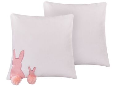 2 bawełniane poduszki dekoracyjne z motywem królika 45 x 45 cm białe PHLOX