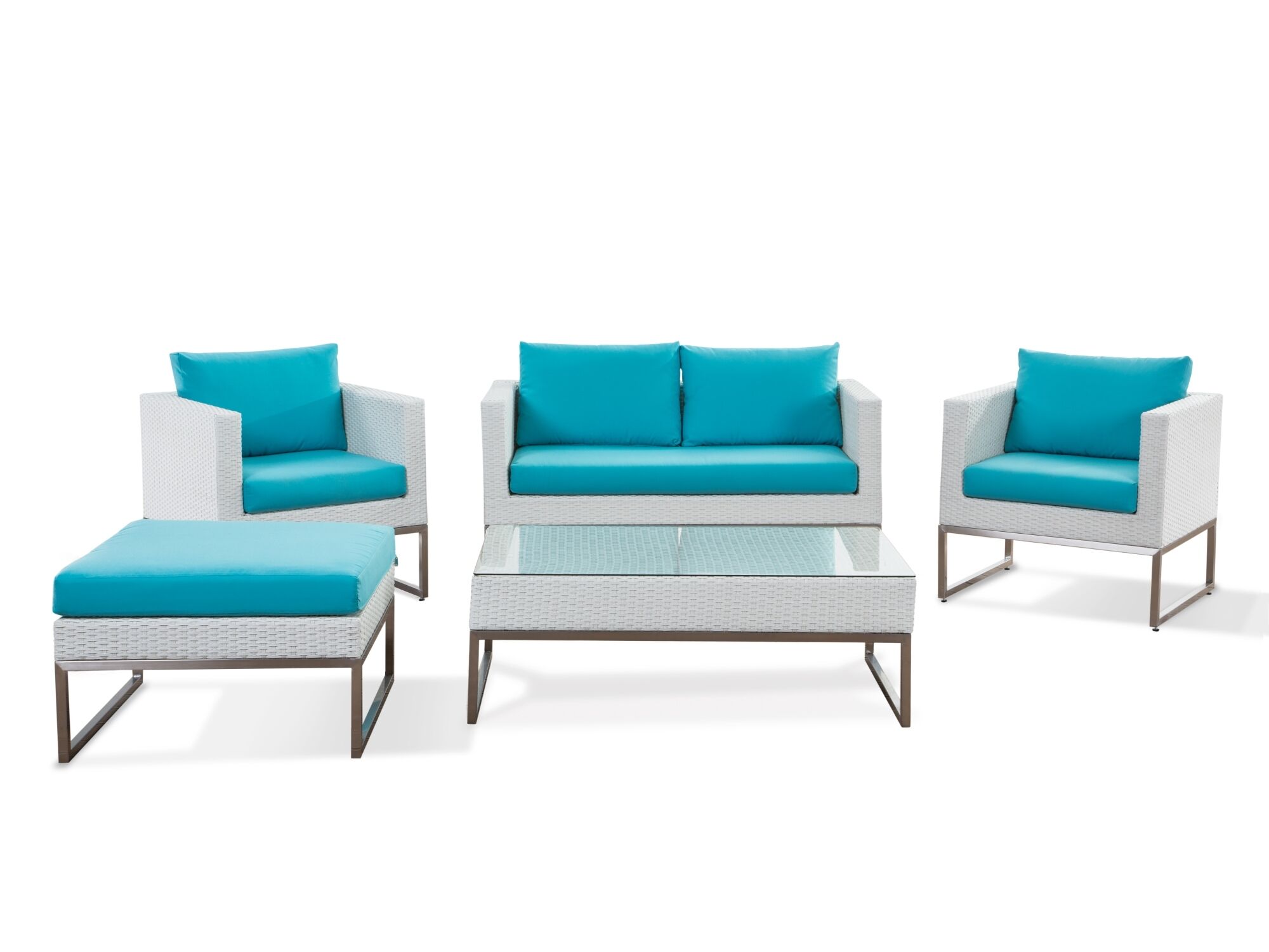 Lounge Set Rattan weiß 5-Sitzer Auflagen türkis CREMA | Beliani.at