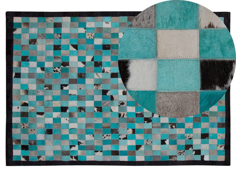 Cowhide Area Rug Turquoise and Grey 140 x 200 cm NIKFER_758306