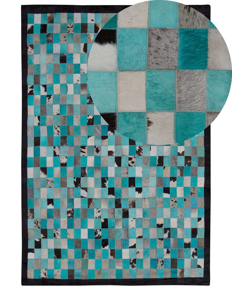 Cowhide Area Rug Turquoise and Grey 140 x 200 cm NIKFER_758306