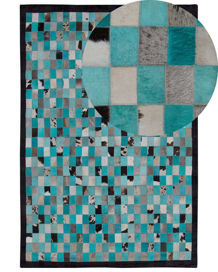 Cowhide Area Rug Turquoise and Grey 140 x 200 cm NIKFER | Beliani.co.uk