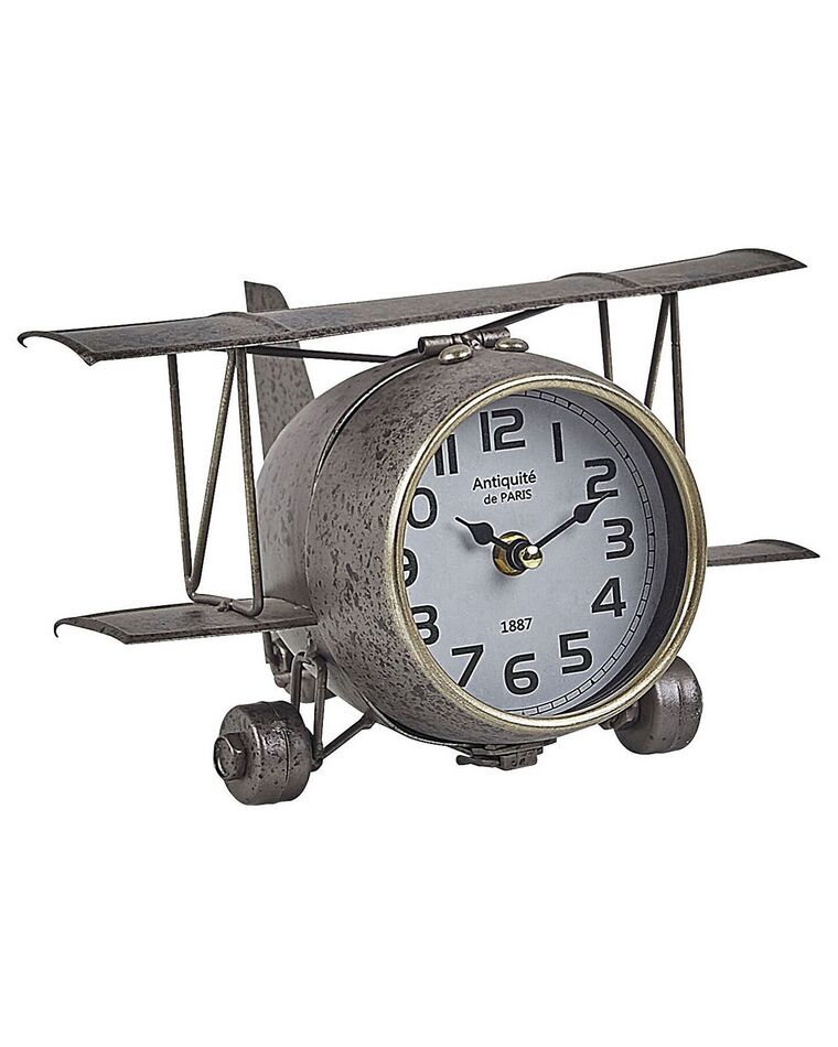 Zegar stojący w kształcie samolotu srebrny STANS_796644