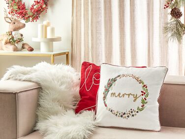 Velvet Cushion Christmas Motif 45 x 45 cm White EUCHARIS
