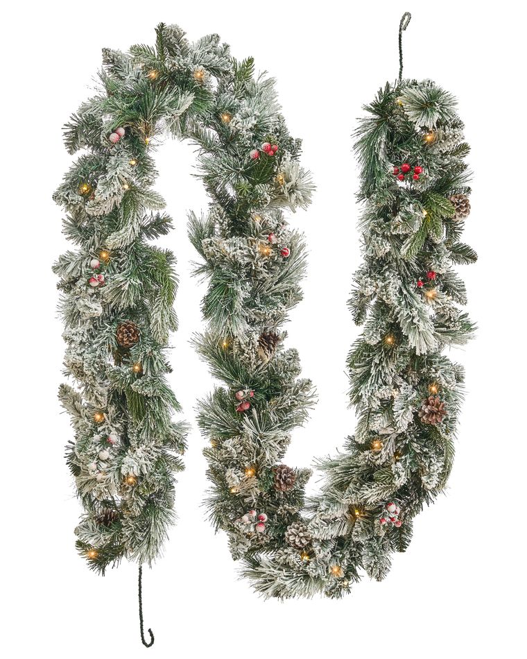 Guirlande De Noël Floquée Neige Artificielle - 1.8 M (5.9 Pieds), Avec Baies Et Pommes De Pin, Déco Intérieur - 6