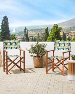 Tumma akaasiapuinen puutarhatuoli harmaalla/monivärisellä kankaalla 2 kpl CINE Tumma akaasiapuinen puutarhatuoli harmaalla/monivärisellä kankaalla 2 kpl CINE