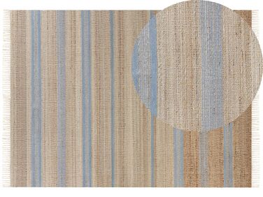 Teppich Jute beige / hellblau 160 x 230 cm Streifenmuster Kurzflor zweiseitig TALPUR