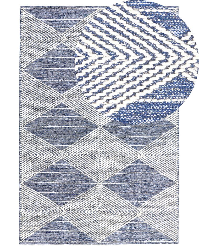 Vloerkleed wol lichtbeige/blauw 160 x 230 cm DATCA_831003