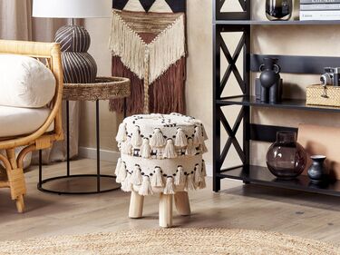 Cotton Footstool Beige with Black THONDI