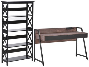 Set di mobili per ufficio legno scuro e nero FOSTER/HARWICH