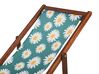 Set of 2 Acacia Folding Deck Chairs and 2 Replacement Fabrics Dark Wood with Off-White / Chamomile Pattern ANZIO_819922