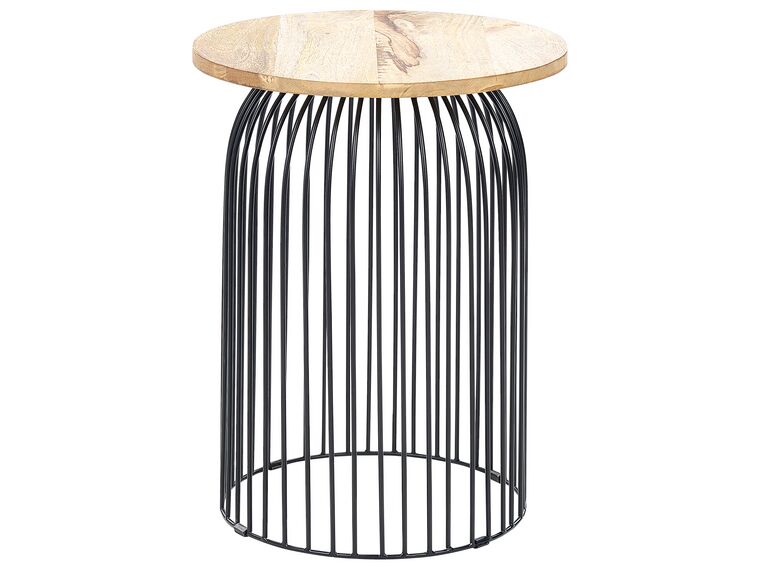 Wire Frame Mango Wood Side Table Light and Black WILLS Beliani.co.uk