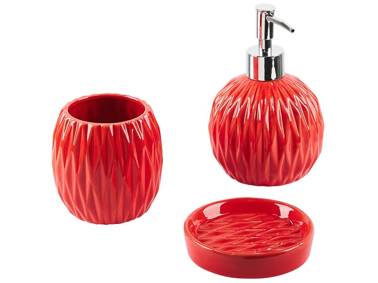Ceramic 3-Piece Bathroom Accessories Set Red BELEM_823290