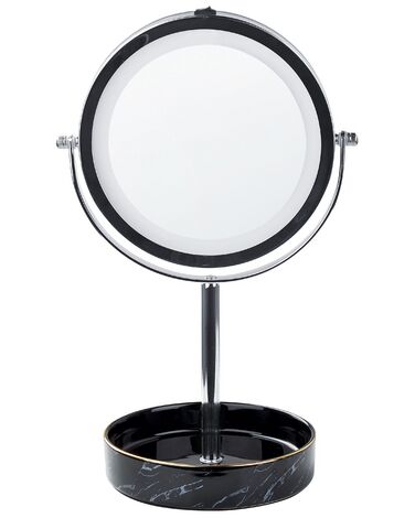 Kosmetikspiegel silber / schwarz mit LED-Beleuchtung ø 26 cm SAVOIE