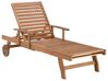 Acacia Wood Reclining Sun Lounger with Blue and Beige Cushion JAVA_763103