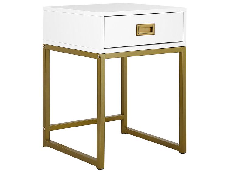 Table appoint blanche / dorée avec tiroir LARGO_790540