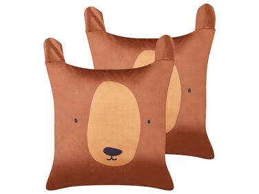Set of 2 Cotton Kids Cushions 45 x 45 cm Brown TEDDYBEAR