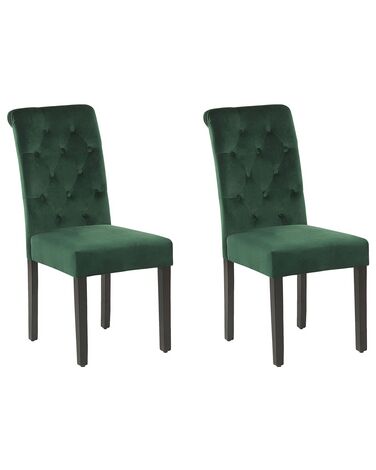 Conjunto de 2 sillas de comedor de terciopelo verde oscuro/negro VELVA II