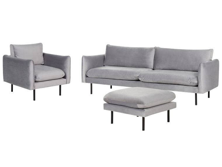 Velvet Living Room Set with Ottoman Grey VINTERBRO_900586