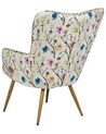 Wingback Chair with Footstool Floral Pattern Cream VEJLE II_774018