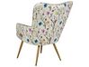 Wingback Chair with Footstool Floral Pattern Cream VEJLE II_774018