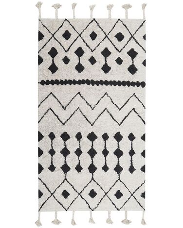 Teppich Baumwolle weiss / schwarz 80 x 150 cm geometrisches Muster Kurzflor KHEMISSET