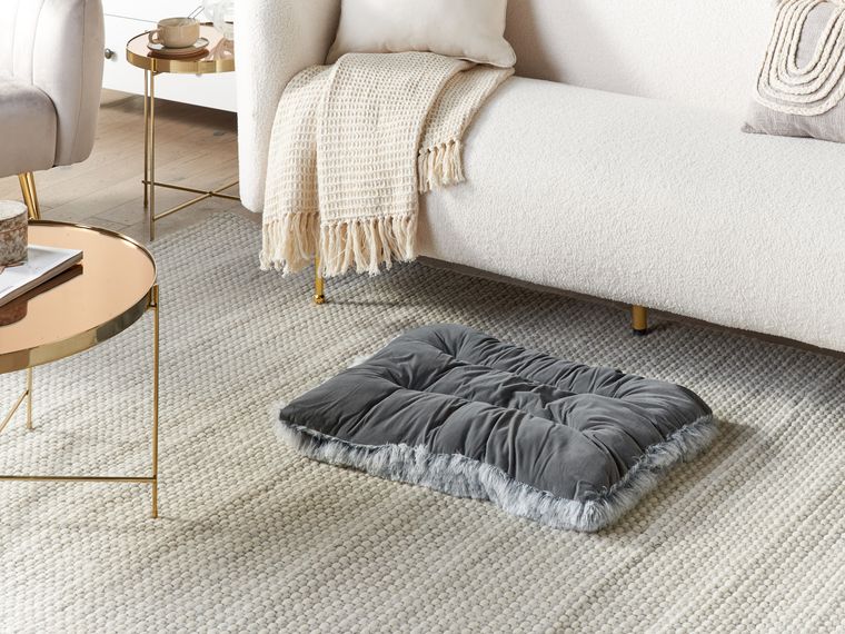 Velvet Dog Bed 60 x 45 cm Grey ERGANI Beliani.co.uk