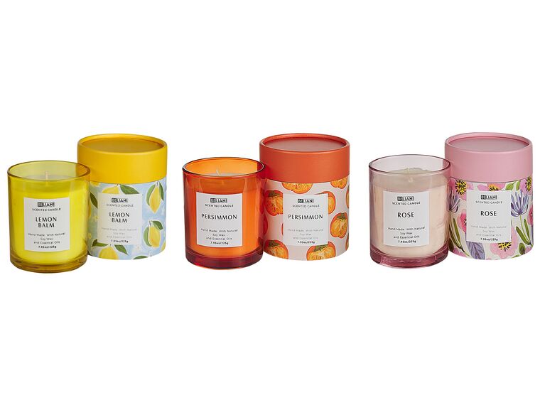 3 Soy Wax Scented Candles Rose / Persimmon / Lemon Balm COLORFUL BARREL_874660
