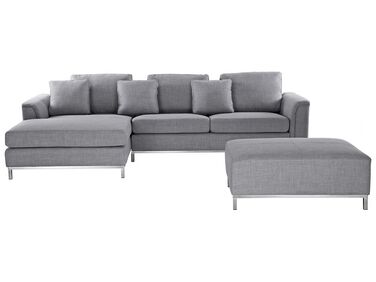 Right Hand Fabric Corner Sofa with Ottoman Light Grey OSLO
