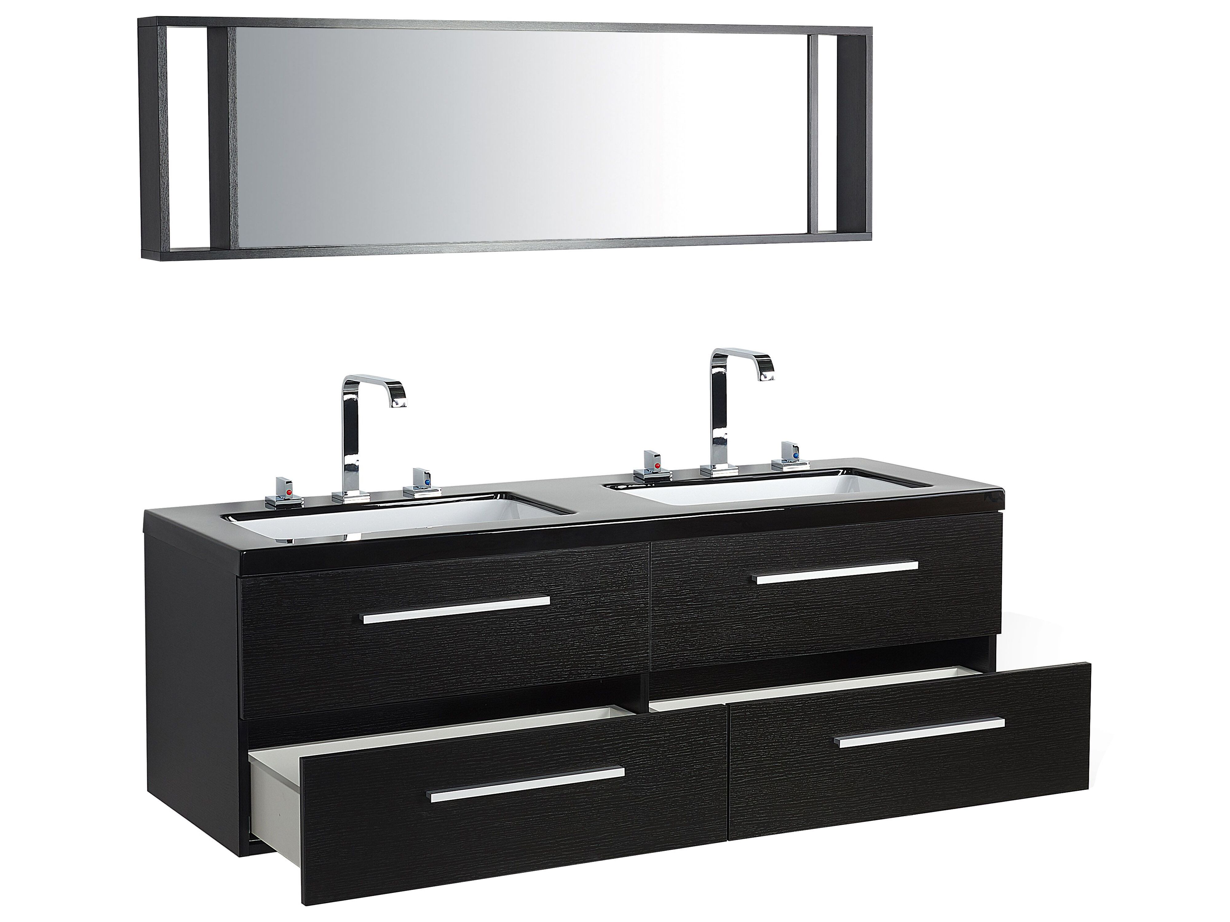 Bathroom Vanity With 4 Drawers Double Sink And Mirror Malaga Black Beliani De