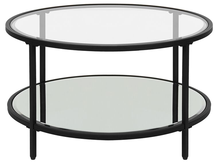 Glass Top Coffee Table with Mirrored Shelf Black BIRNEY_829601
