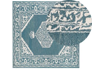Vlněný koberec 200 x 200 cm bílý/modrý GEVAS