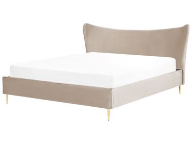Velour seng 180 x 200 cm beige og grå CHALEIX