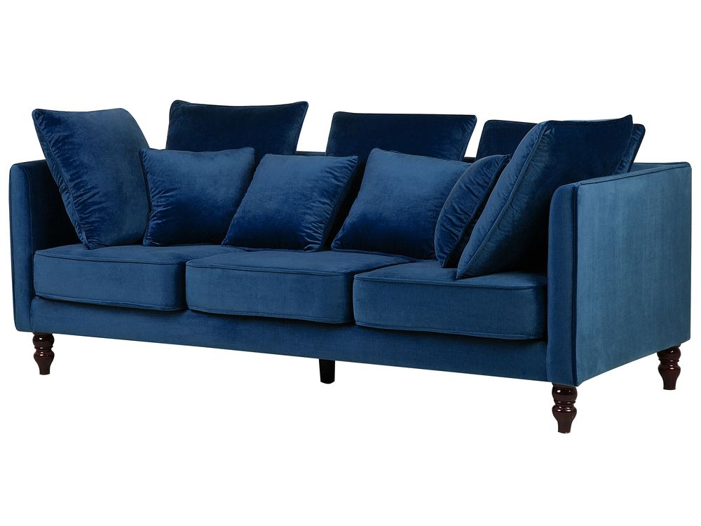 3 Seater Velvet Sofa Blue FENSTAD Beliani.co.uk