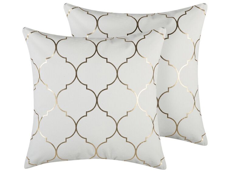 Set of 2 Cotton Cushions Moroccan Pattern 45 x 45 cm White ALYSSUM_769224