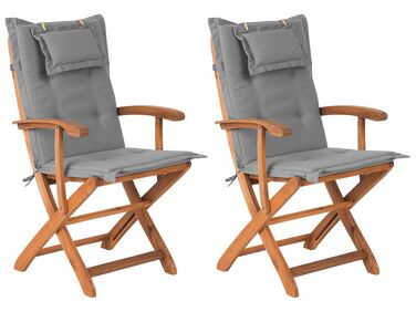 Set of 2 Garden Folding Chairs with Grey Cushions MAUI