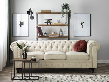 3-seters sofa stoff beige CHESTERFIELD