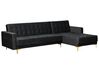 Left Hand Velvet Corner Sofa with Ottoman Black ABERDEEN_857161