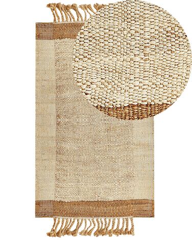 Teppich Jute sandbeige 80 x 150 cm geometrisches Muster Kurzflor DEDEMLI
