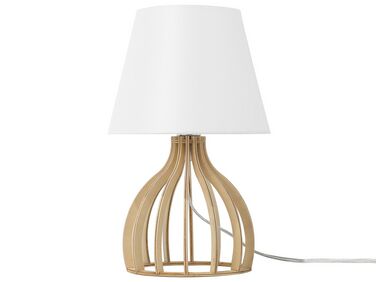 Drevená stolná lampa svetlé drevo/biela AGUEDA