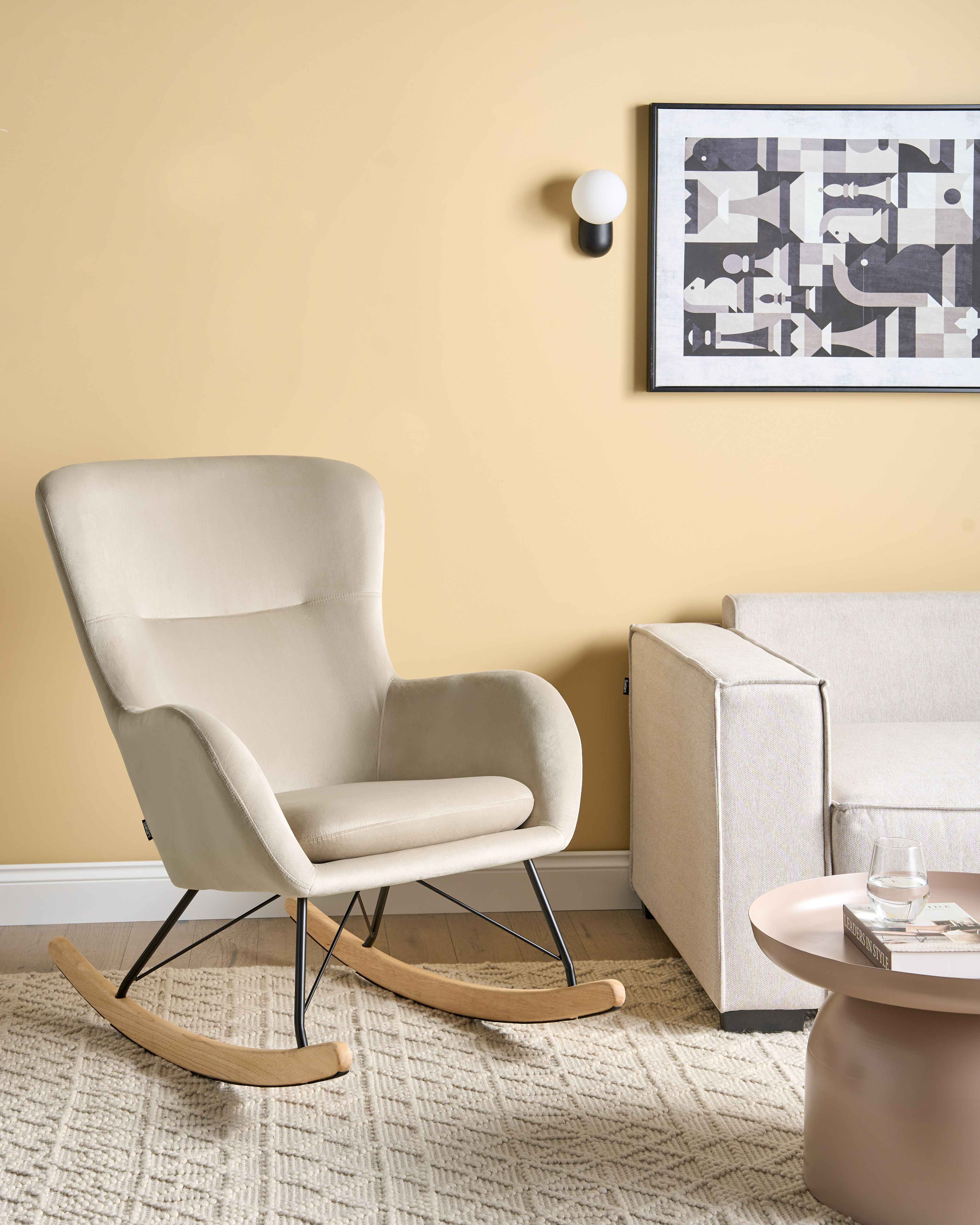 Velvet Rocking Chair Beige ELLAN | Beliani.co.uk