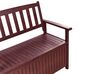 Záhradná lavica z akáciového dreva s úložným priestorom 120 cm mahagónová hnedá s červeným vankúšom SOVANA_884000
