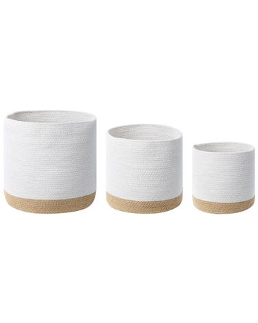 Set of 3 Cotton Baskets White and Beige BASIMA