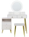 Toaletní stolek se 6 zásuvkami a LED zrcadlem a stoličkou bílý/zlatý YVES_881918