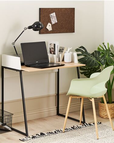 Home Office Desk 90 x 60 cm Light Wood and White ANAH