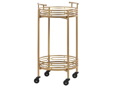 Round Metal Drinks Trolley with Mirrored Top Gold FARLEY
