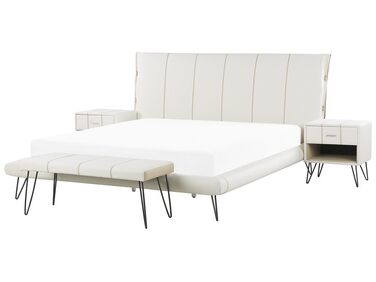 Conjunto de dormitorio de piel sintética blanco crema 180 x 200 cm BETIN