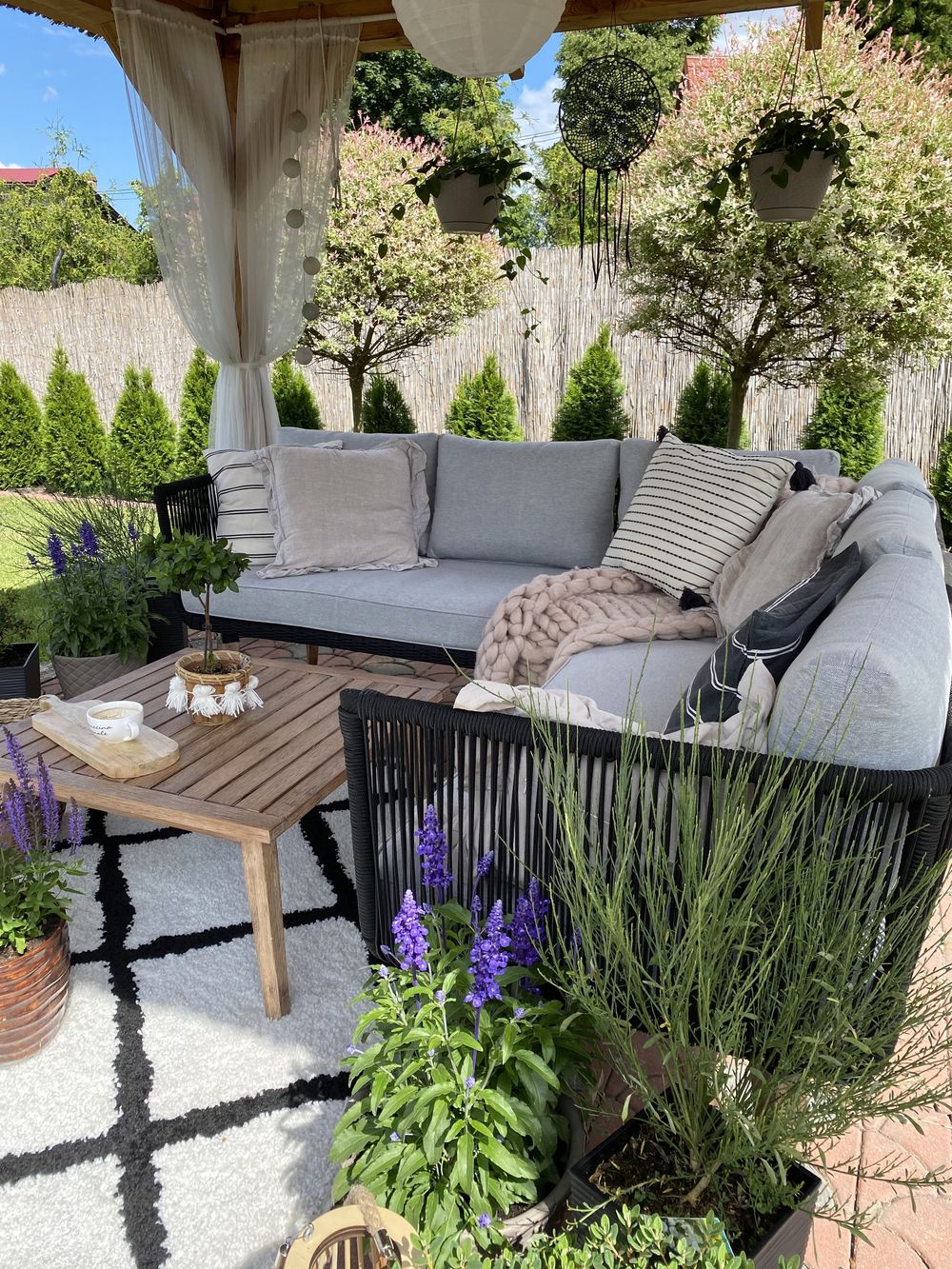 5 Seater Acacia Wood Garden Corner Sofa Set Grey ALCAMO | Beliani.co.uk