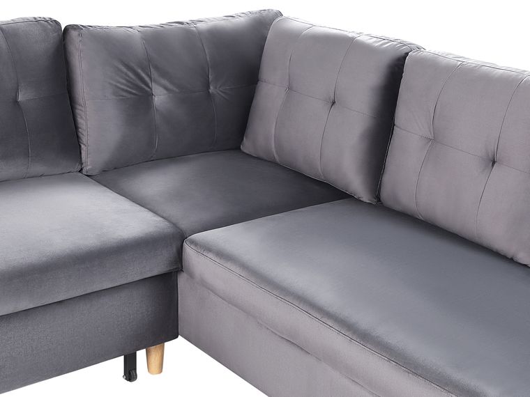 Velvet Corner Sofa Bed with Storage Grey LERUM Beliani.co.uk