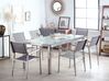 6 Seater Garden Dining Set Triple Plate Cracked Ice Glass Top with Grey Chairs GROSSETO_768731