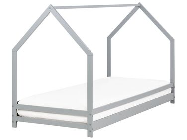 Wooden Kids House Bed EU Single Size Grey APPY